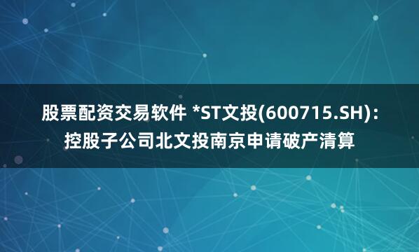 股票配资交易软件 *ST文投(600715.SH)：控股子公司北文投南京申请破产清算