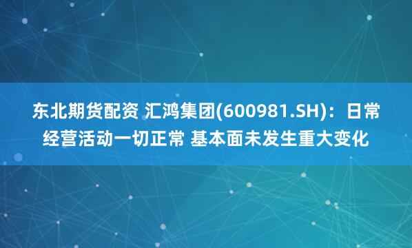 东北期货配资 汇鸿集团(600981.SH)：日常经营活动一切正常 基本面未发生重大变化